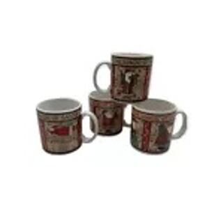Vintage 1997 Sakura the Magic of Santa Ceramic Coffee Mugs Set of 4 Preowned